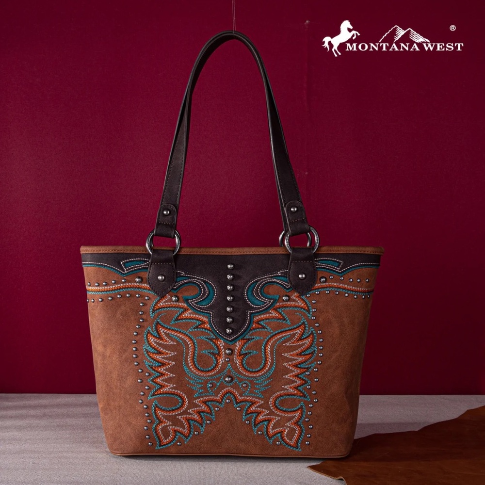 Montana West Embroidered Collection Concealed Carry Tote Brown
